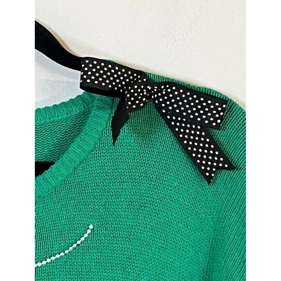 Herman Geist Sweater Women L Green Polka Dot Beaded Sheep Novelty Neutral Retro - Picture 5 of 11